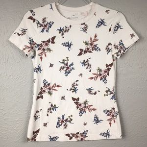 Off White Floral Print Short Sleeve Cotton Shirt